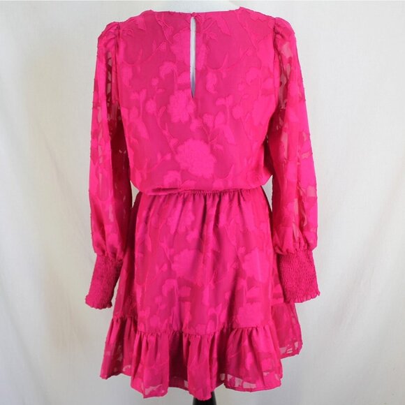 Evereve Penelope Dress Womens Size M Pink V Neck Long Sheer Sleeve Elastic Waist - Picture 5 of 7